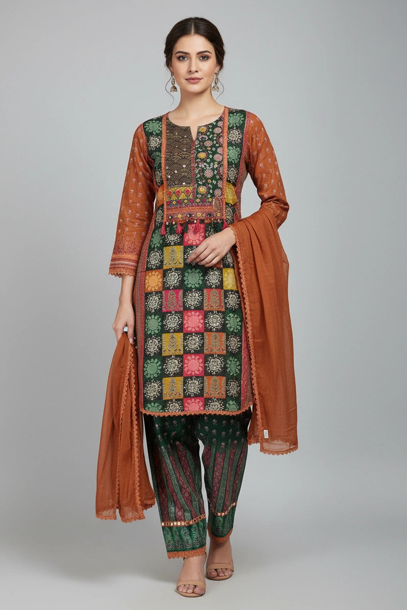 Refined Cotton Straight Suit - Rangoli Sarees
