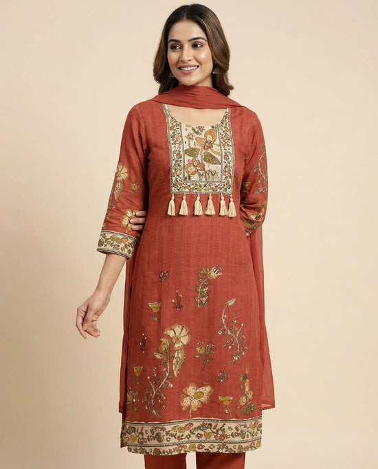 Muslin Straight Suit with Detailed Hem - Rangoli India