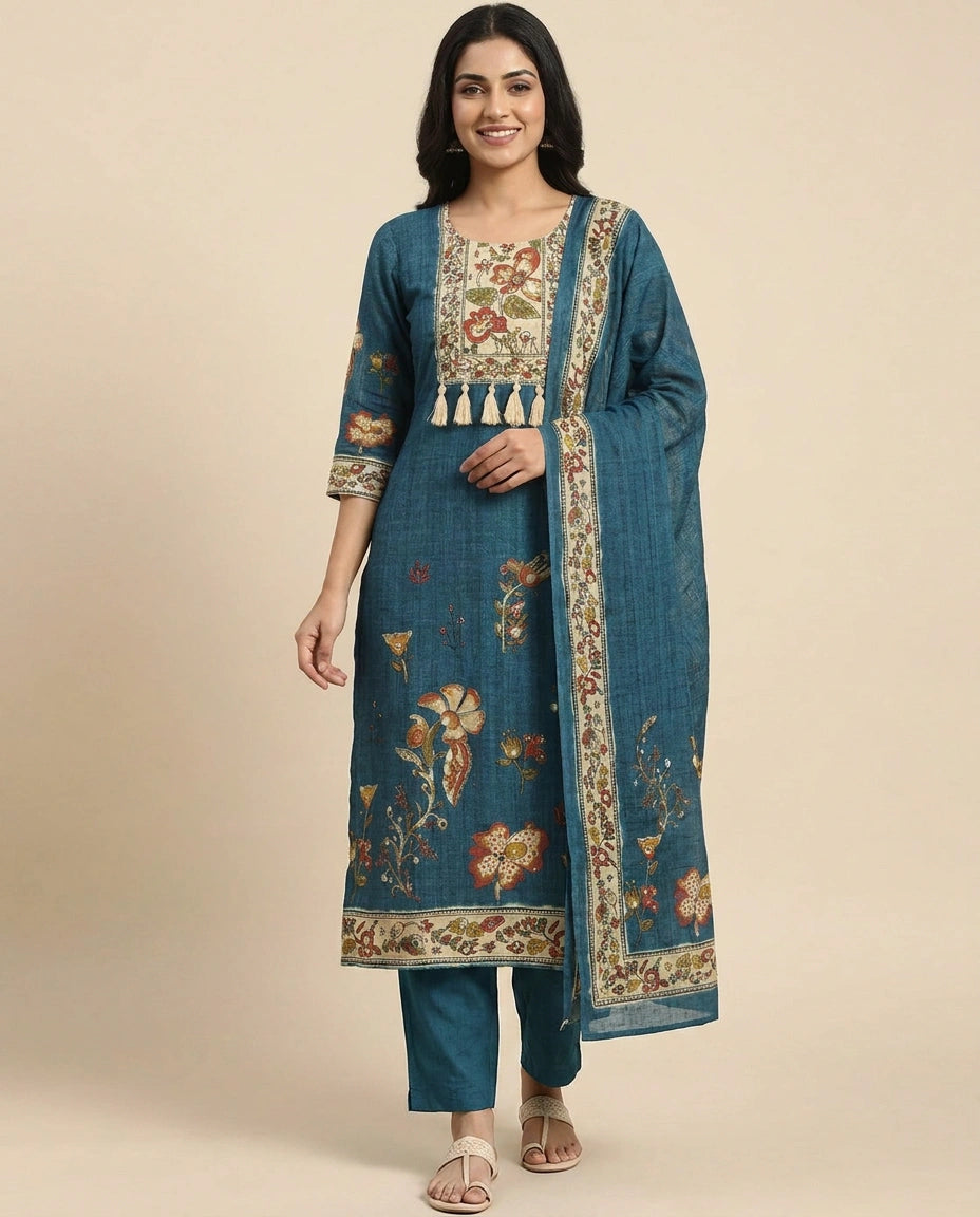 Muslin Straight Suit with Detailed Hem - Rangoli India