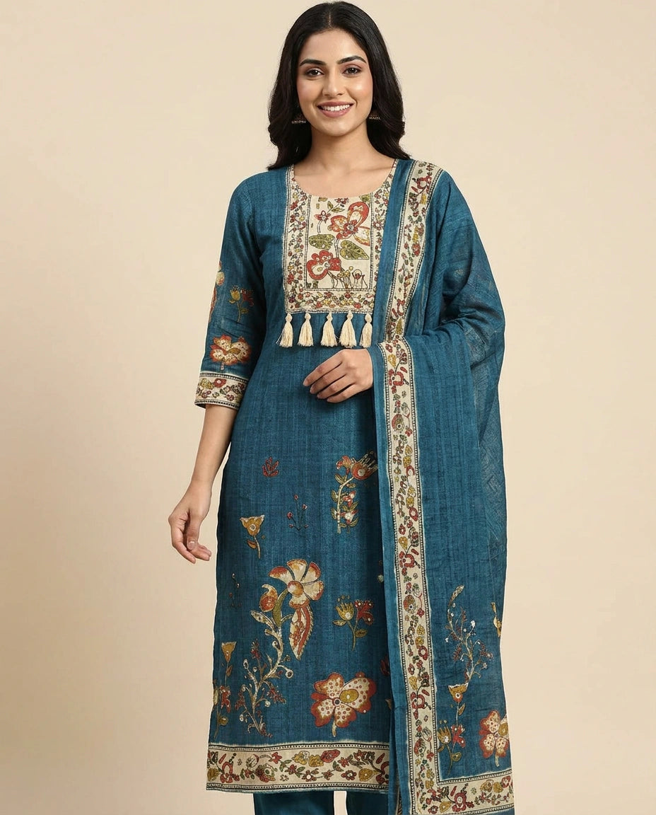 Muslin Straight Suit with Detailed Hem - Rangoli India