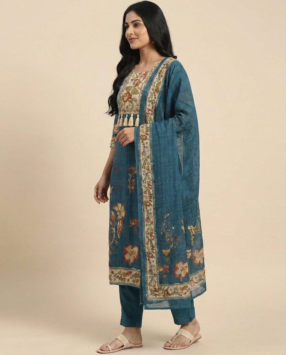 Muslin Straight Suit with Detailed Hem - Rangoli India
