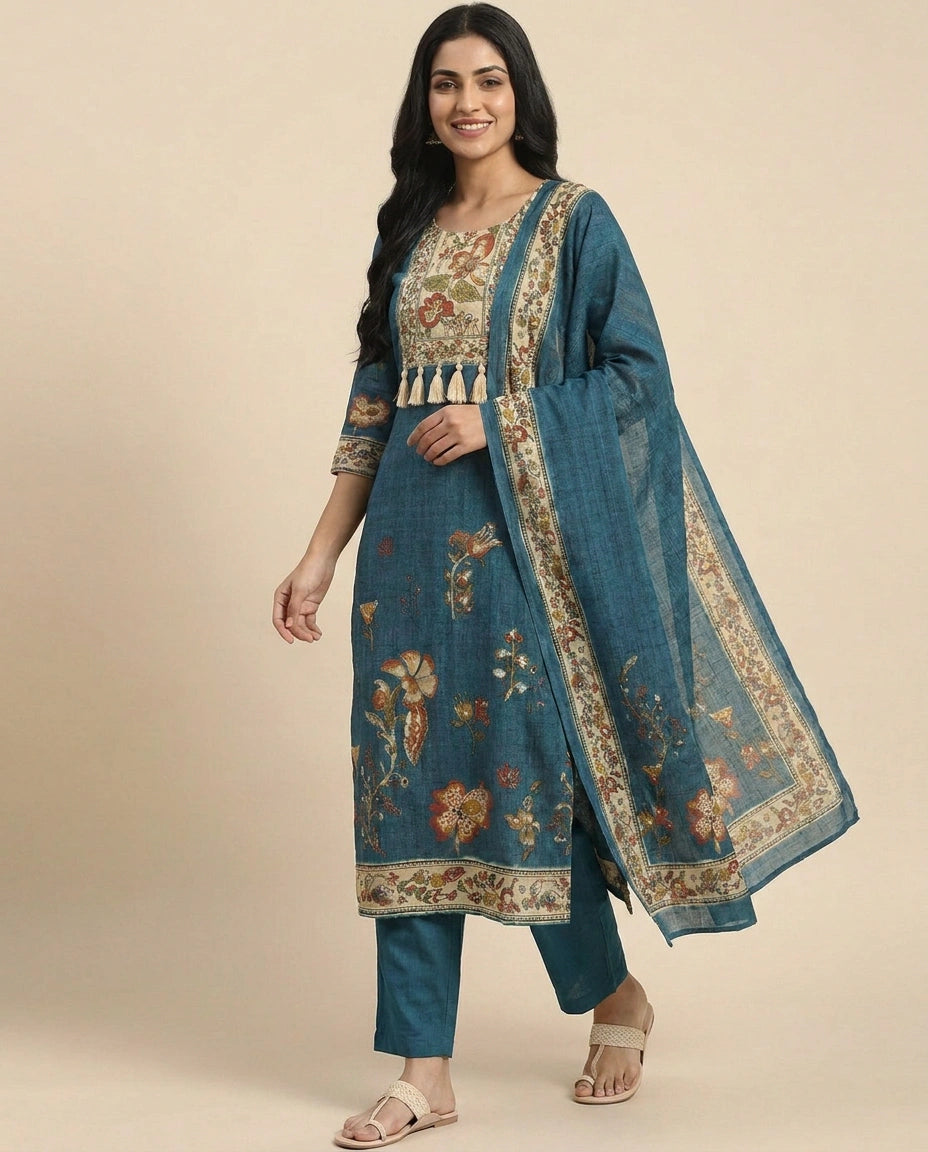Muslin Straight Suit with Detailed Hem - Rangoli India
