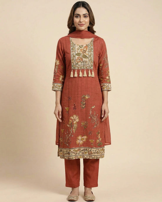 Muslin Straight Suit with Detailed Hem - Rangoli India