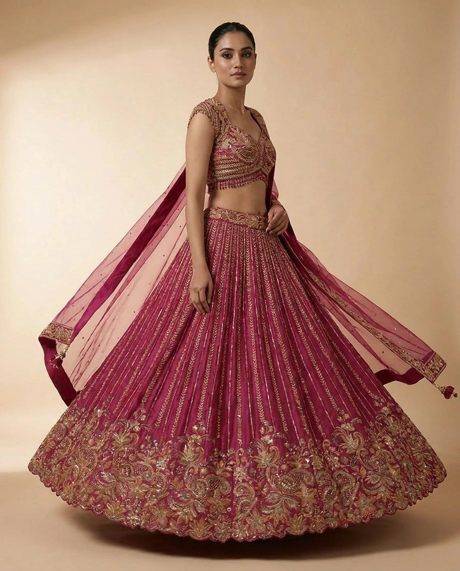Chinon Lehenga Set with Flared Lehenga view 3
