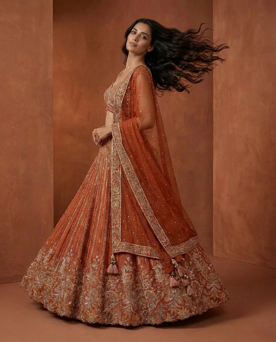 Chinon Lehenga Set with Flared Lehenga view 8