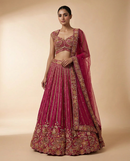 Chinon Lehenga Set with Flared Lehenga - Rangoli India