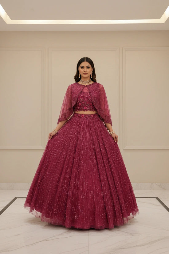 Luxe Embroidered Net Suit with Cape | Rangoli