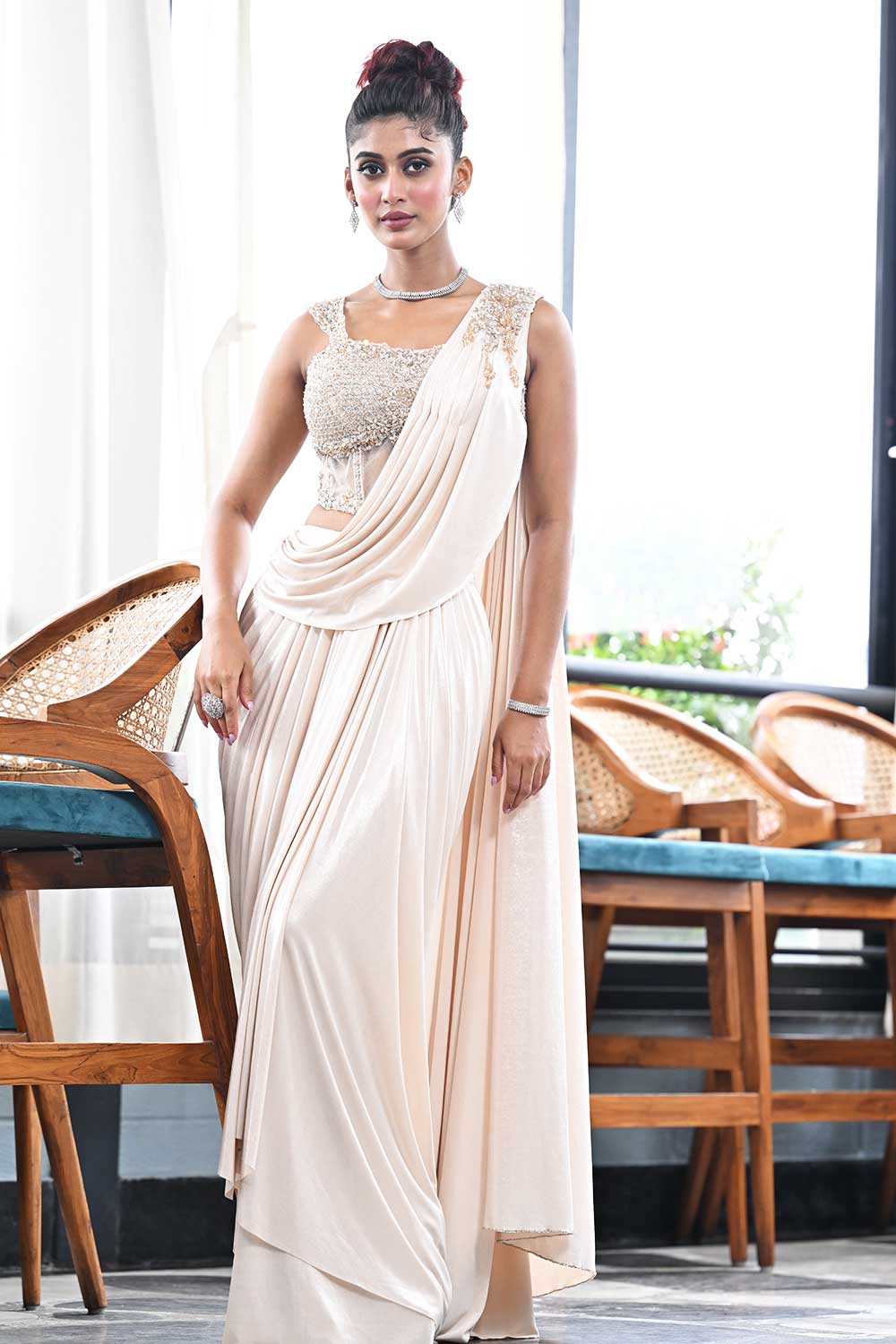 Blush Pink Designer Drape Saree