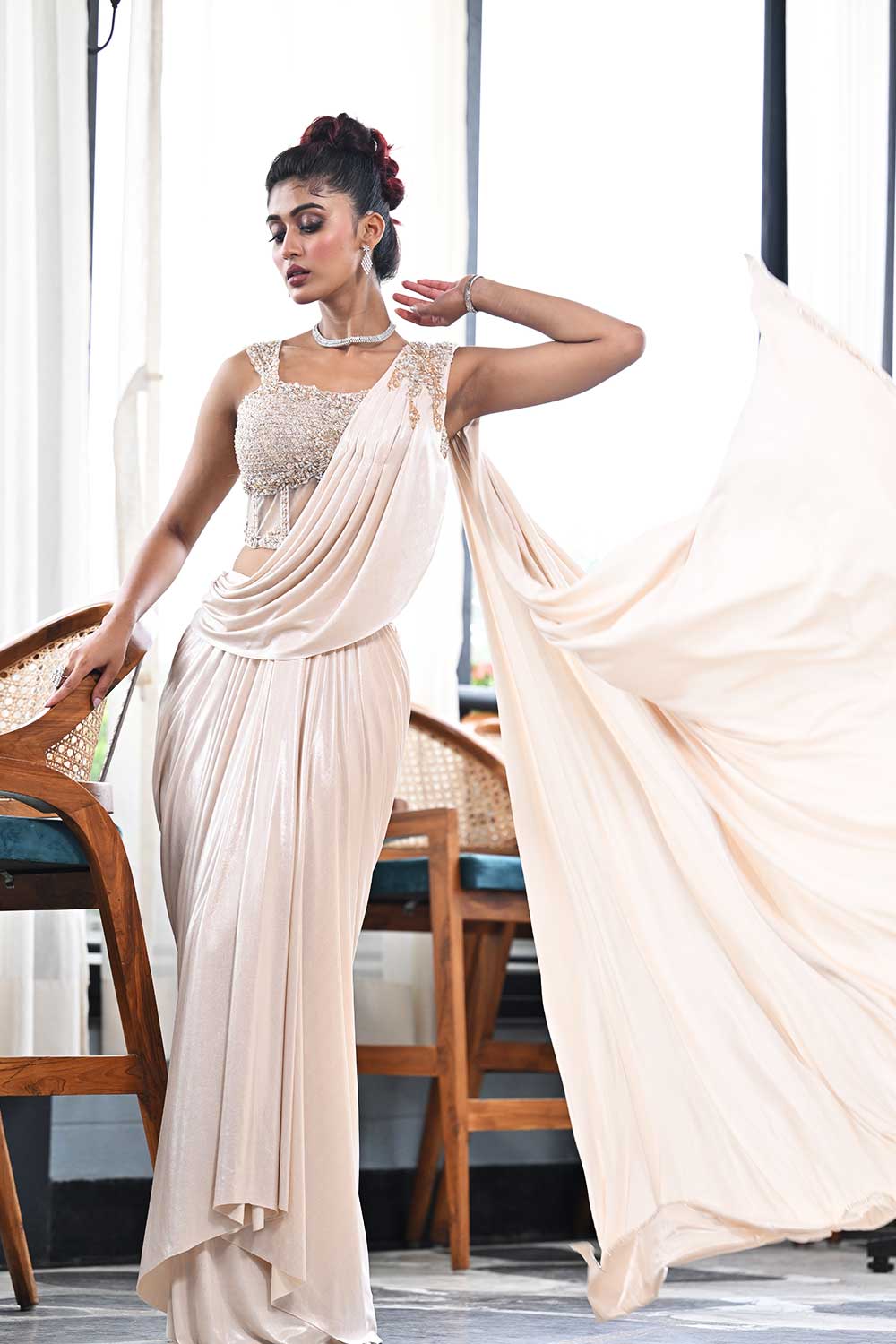 Blush Pink Designer Drape Saree