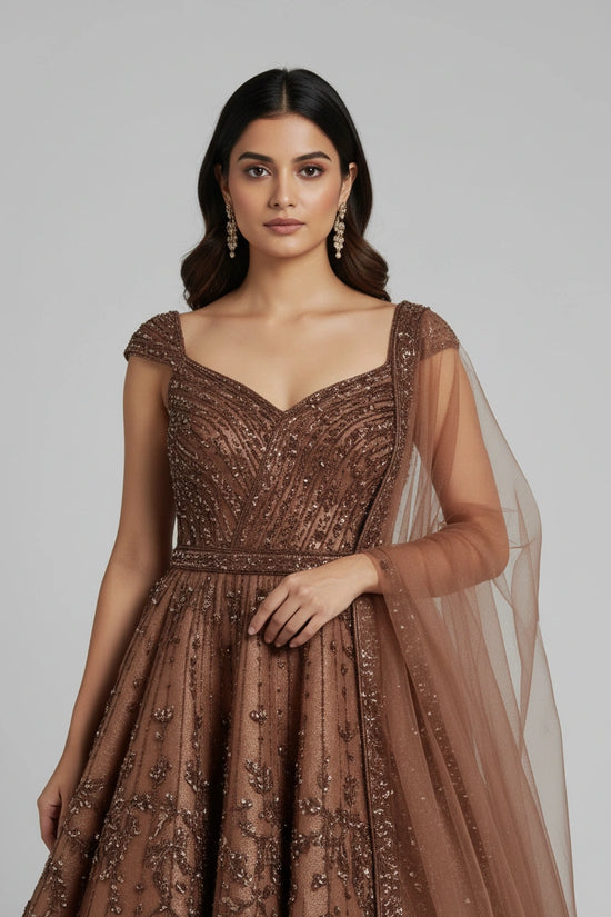 Premium Embroidered Net Suit Gown - View 2 | Rangoli