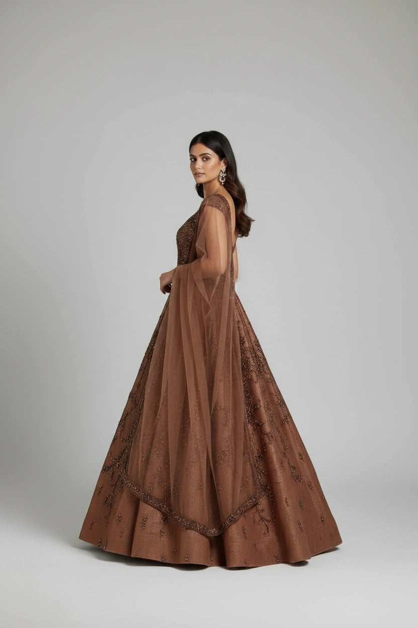 Premium Embroidered Net Suit Gown - View 3 | Rangoli