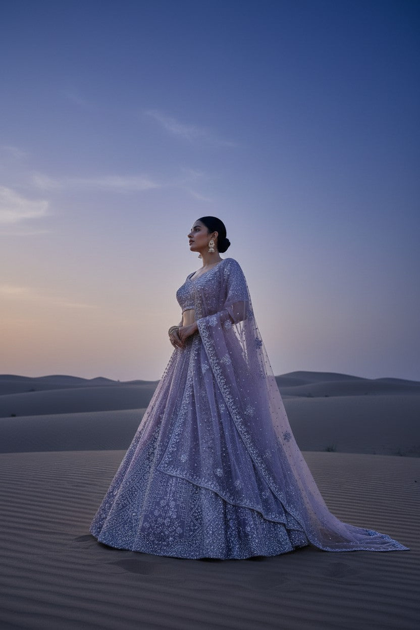 Royal Bridal Embroidered Net Lehenga Choli Set - View 2 | Rangoli