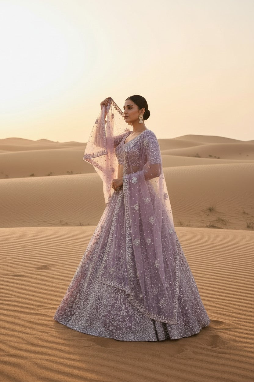 Royal Bridal Embroidered Net Lehenga Choli Set - View 3 | Rangoli