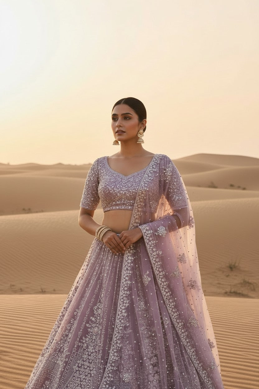 Royal Bridal Embroidered Net Lehenga Choli Set - View 4 | Rangoli