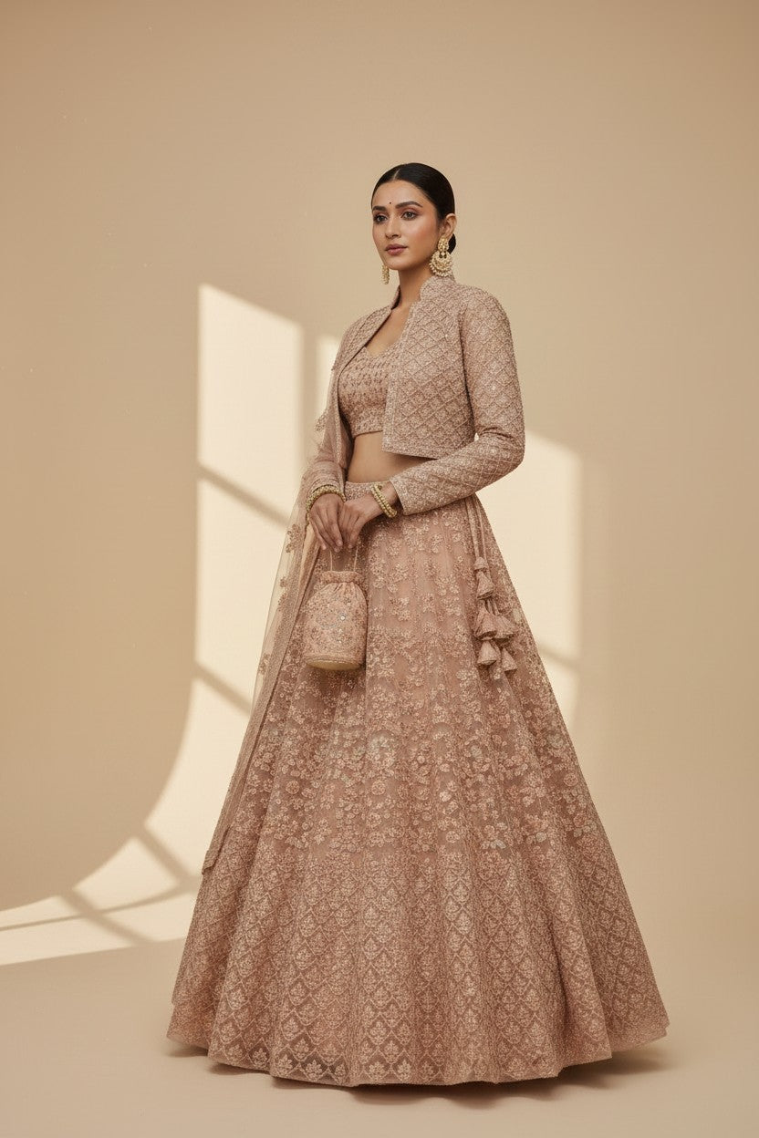 Premium Embroidered Net Lehenga Choli Set - View 2 | Rangoli