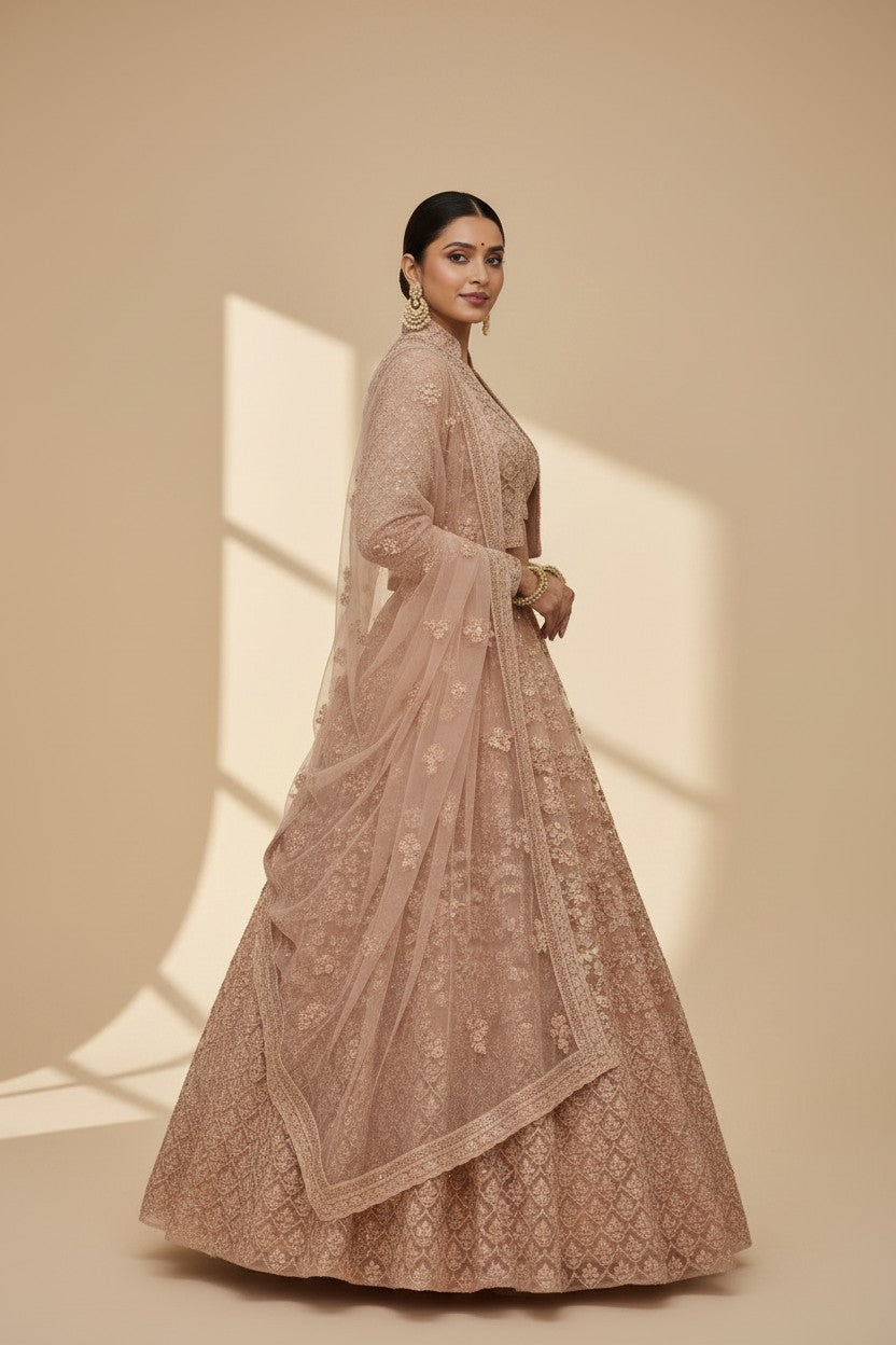 Premium Embroidered Net Lehenga Choli Set - View 3 | Rangoli