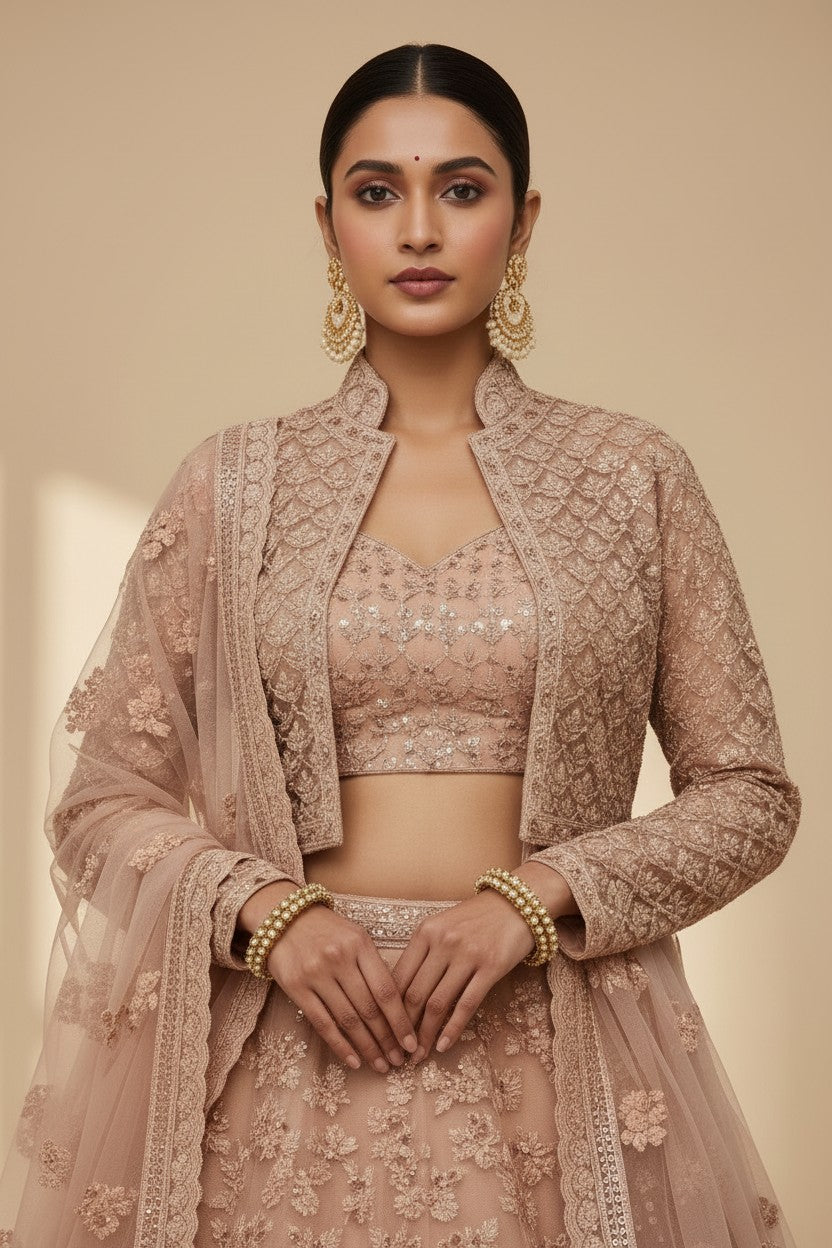 Premium Embroidered Net Lehenga Choli Set - View 4 | Rangoli