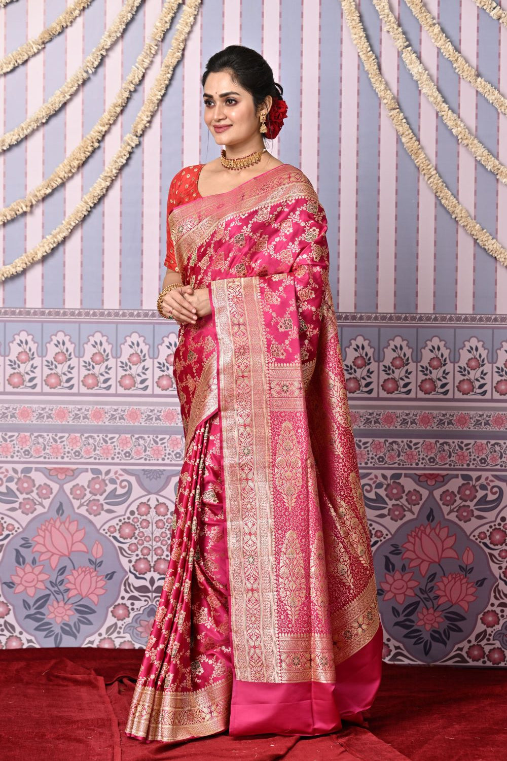 Fuchsia Pink Banarasi Silk Saree