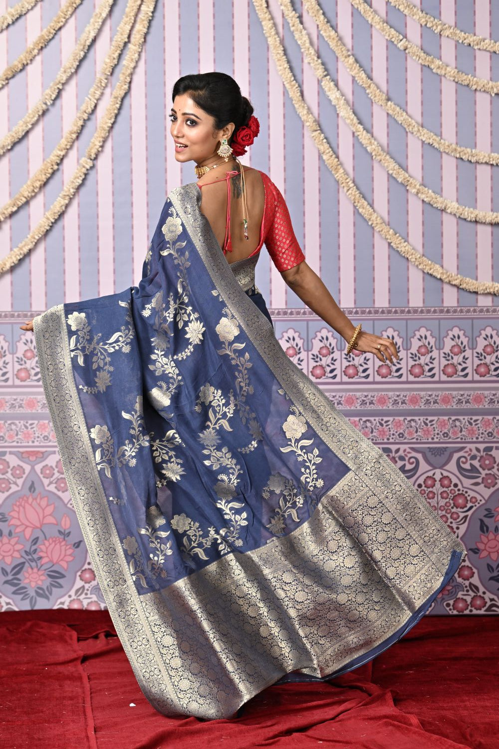 Blue Banarasi Tussar Khaddi Silk Saree - tussar; silk Indian ethnic wear by Rangoli
