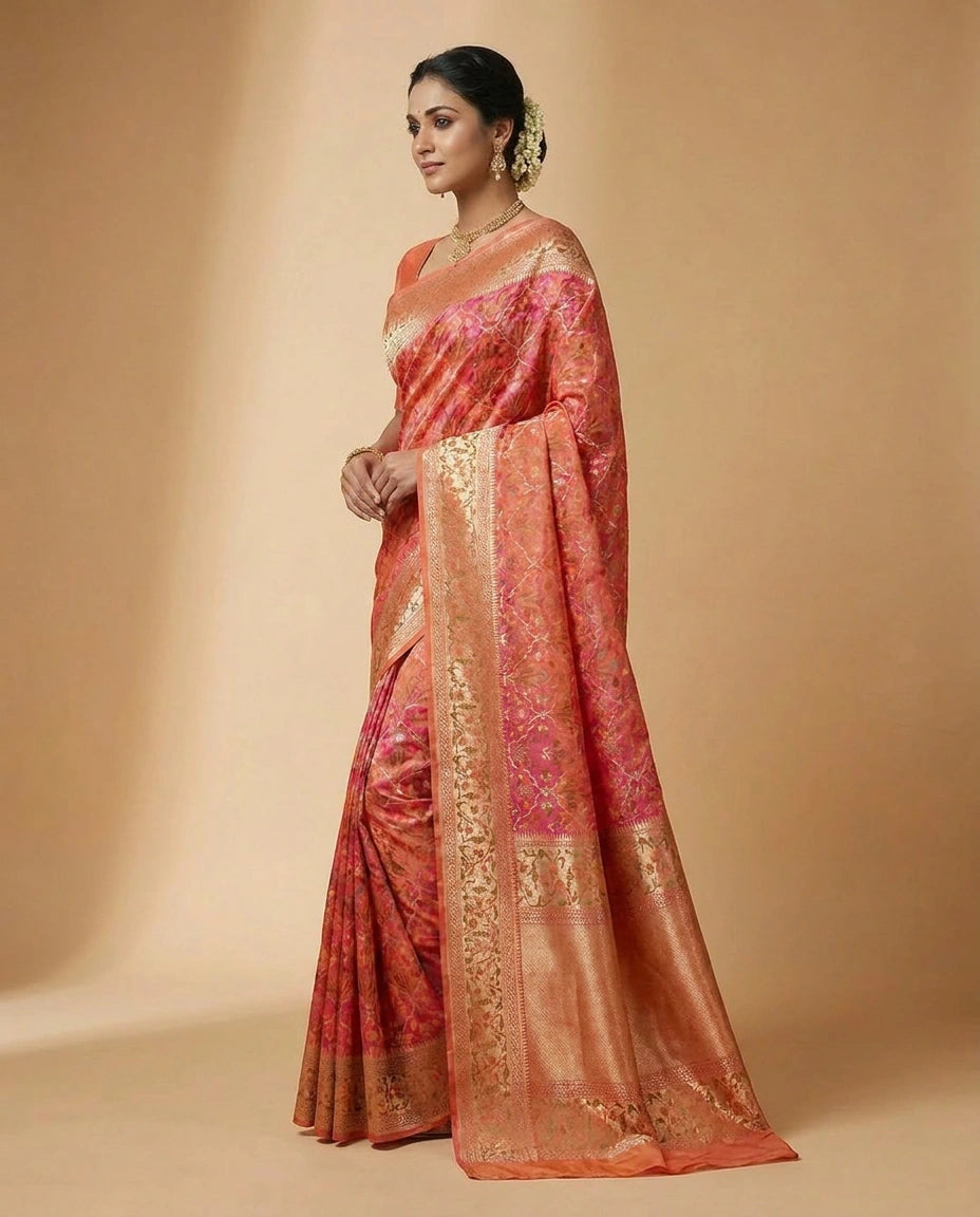 Classic Silk Katan Banarasi Saree with Floral Zari Work view 3