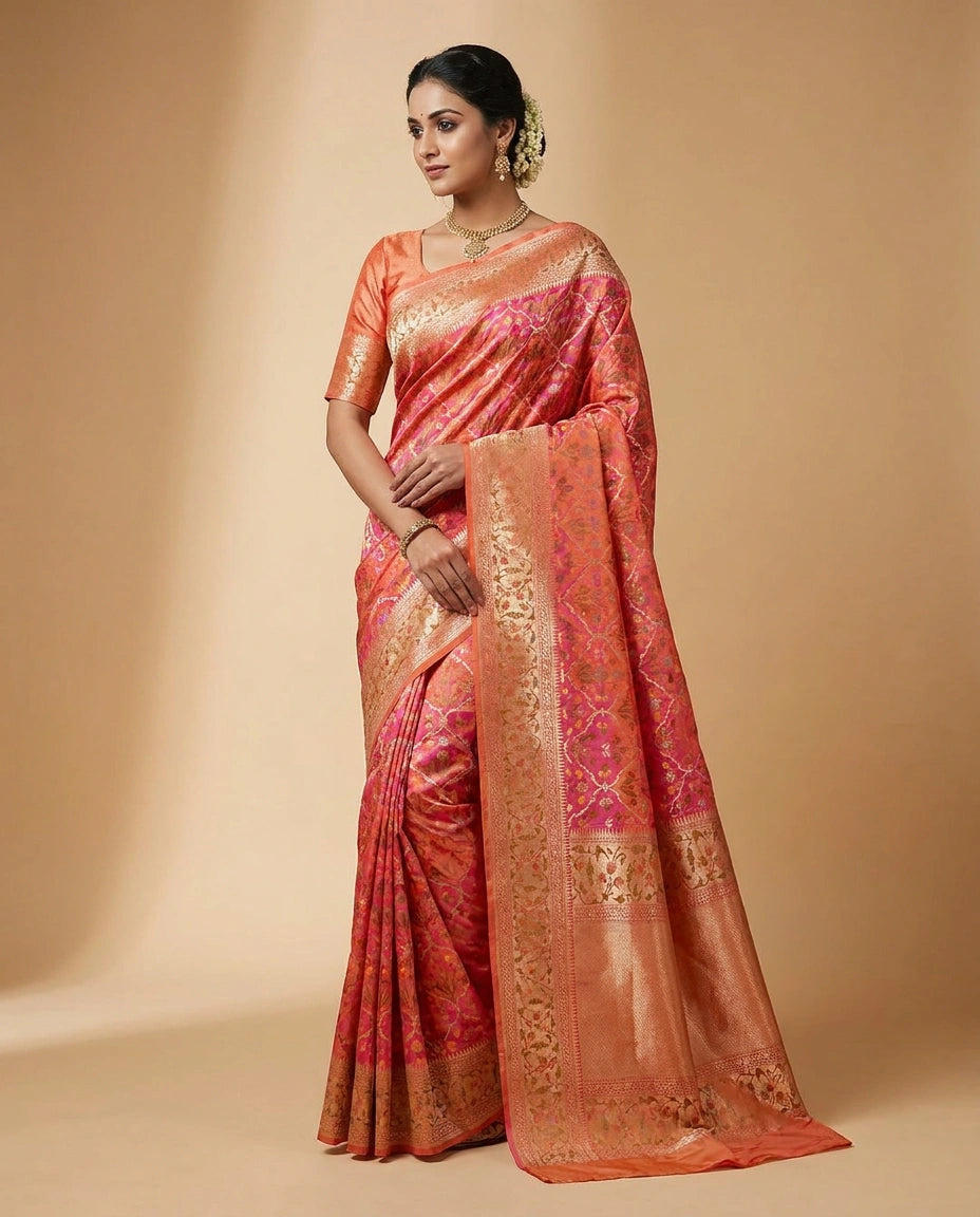 Rani Classic Silk Katan Banarasi Saree with Floral Zari Work