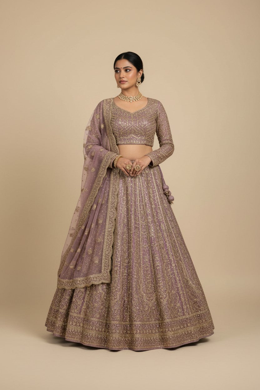 Artisan Embroidered Net Lehenga Choli Set - Peacock Blue | Rangoli