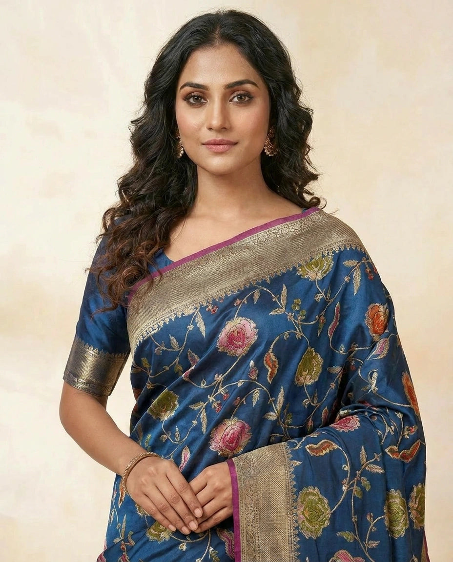 Silk Katan Banarasi Saree with Fine Zari Brocade Border view 2
