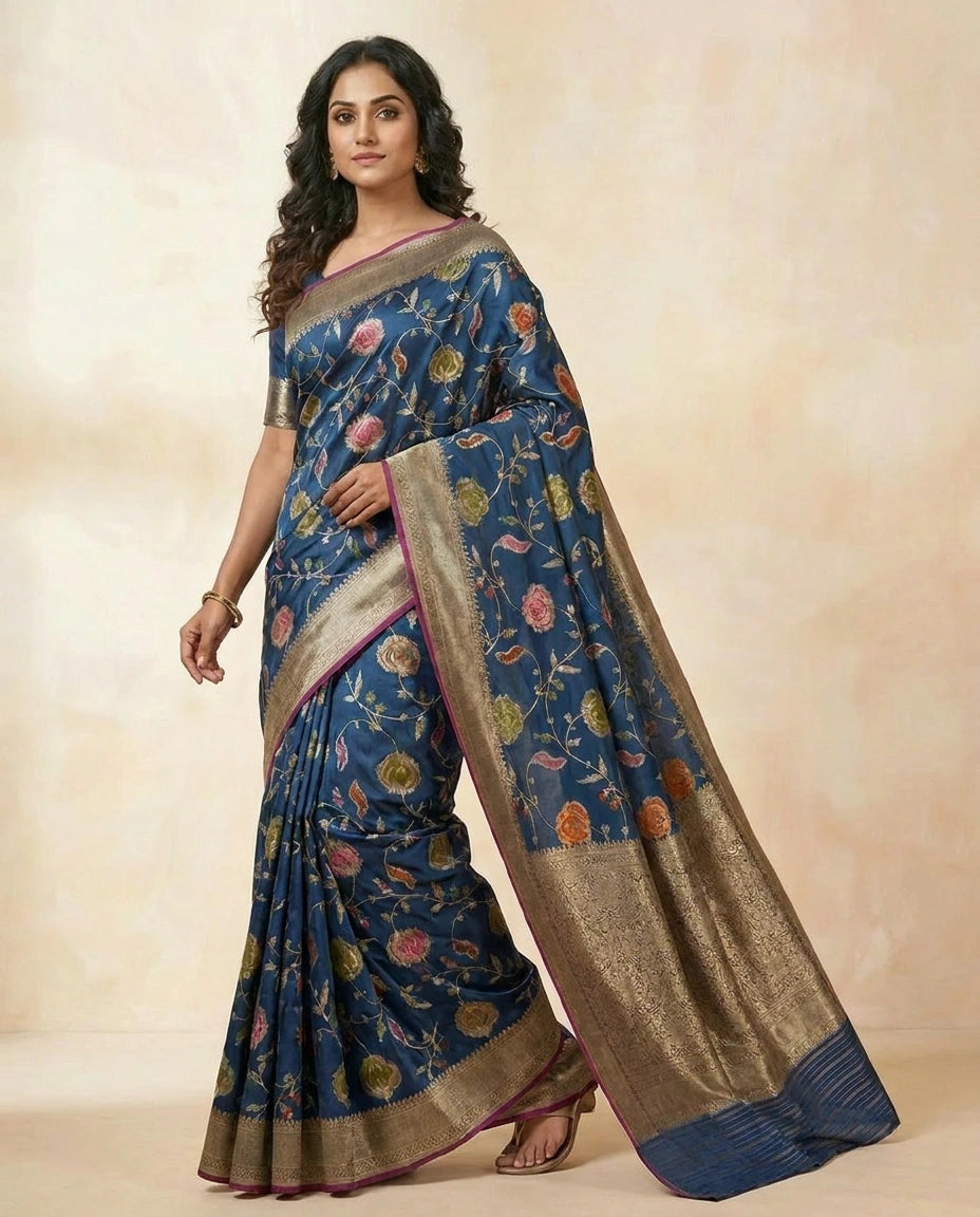 Silk Katan Banarasi Saree with Fine Zari Brocade Border view 5