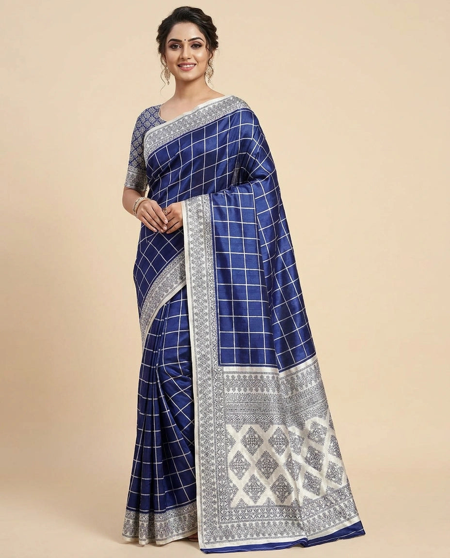 Tussar Silk Embroidered Saree with Woven Border - Rangoli India