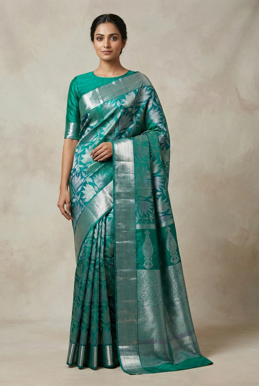 Firozi Blue Katan Silk Kanchipuram Saree for Traditional Wedding