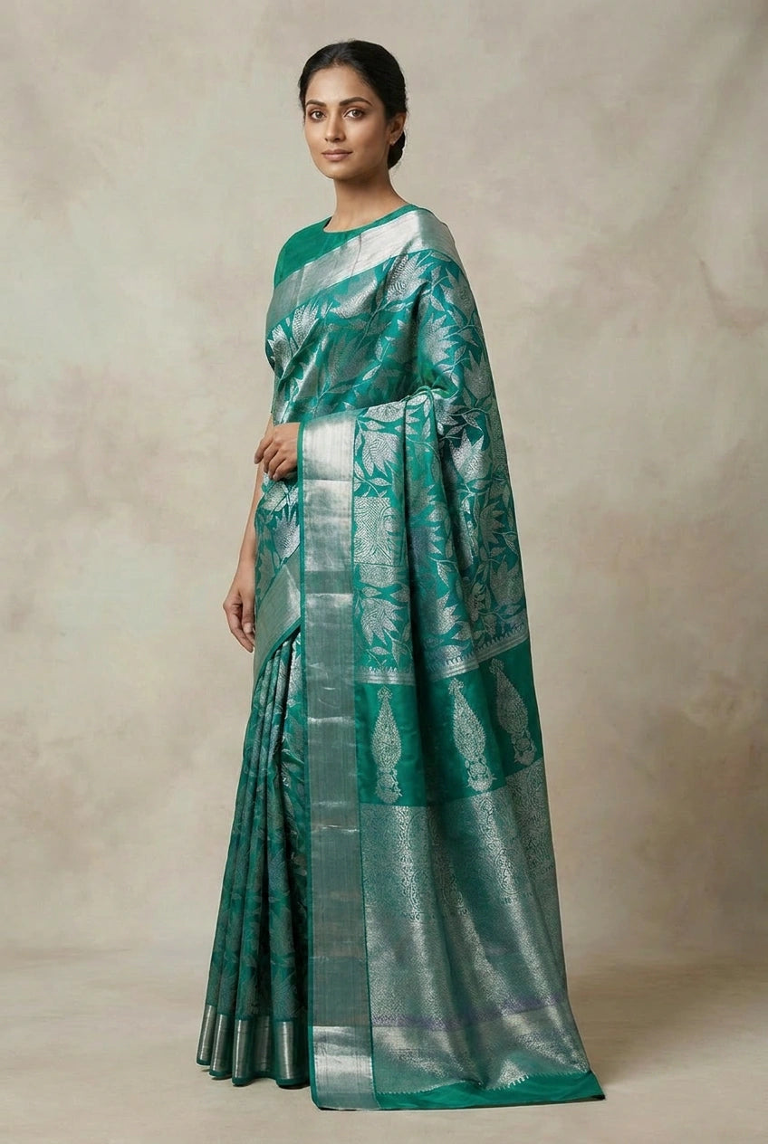 Firozi Blue Katan Silk Kanchipuram Saree for Traditional Wedding