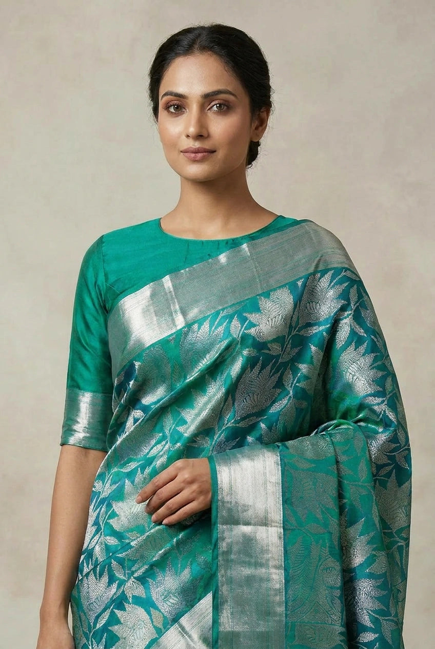 Firozi Blue Katan Silk Kanchipuram Saree for Traditional Wedding