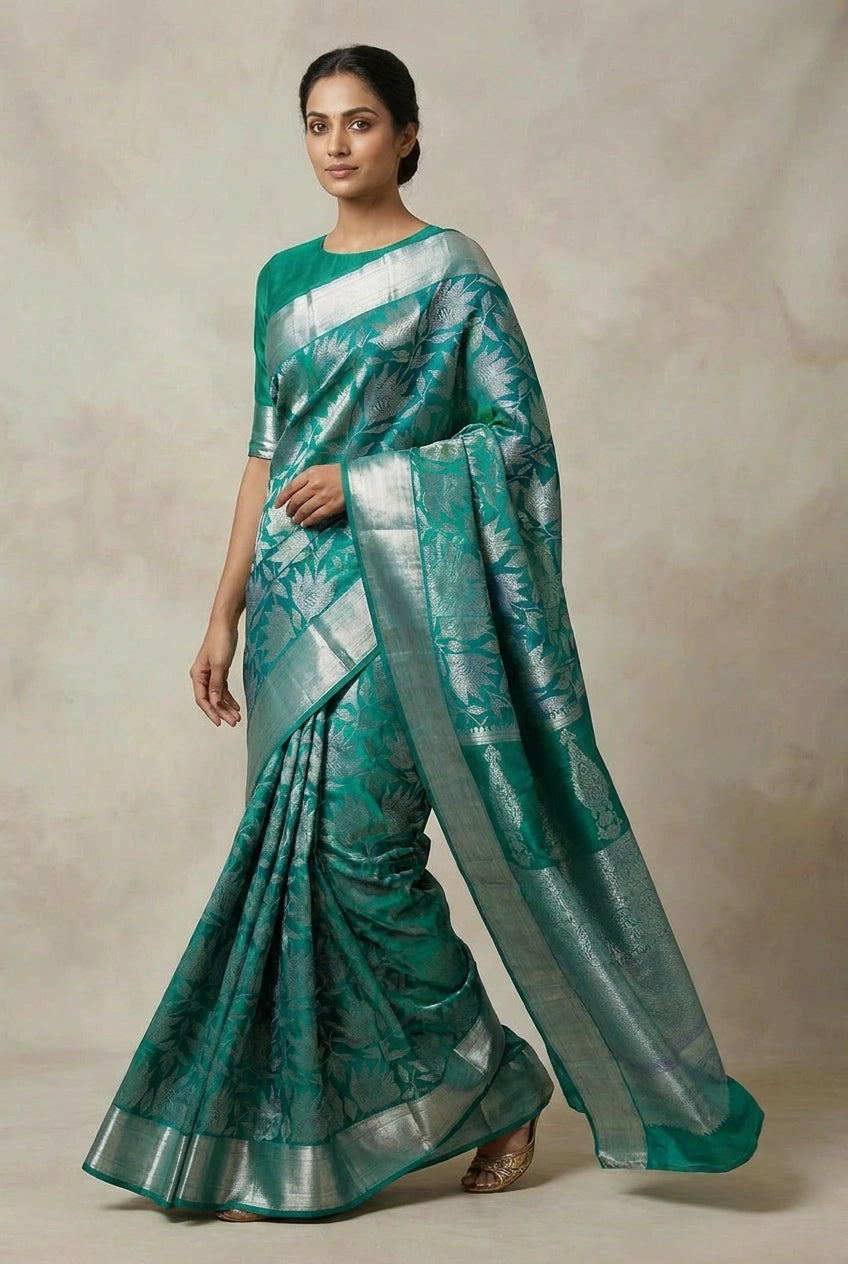 Firozi Blue Katan Silk Kanchipuram Saree for Traditional Wedding