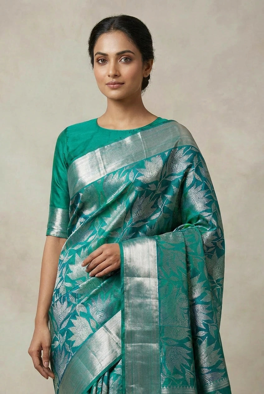 Firozi Blue Katan Silk Kanchipuram Saree for Traditional Wedding