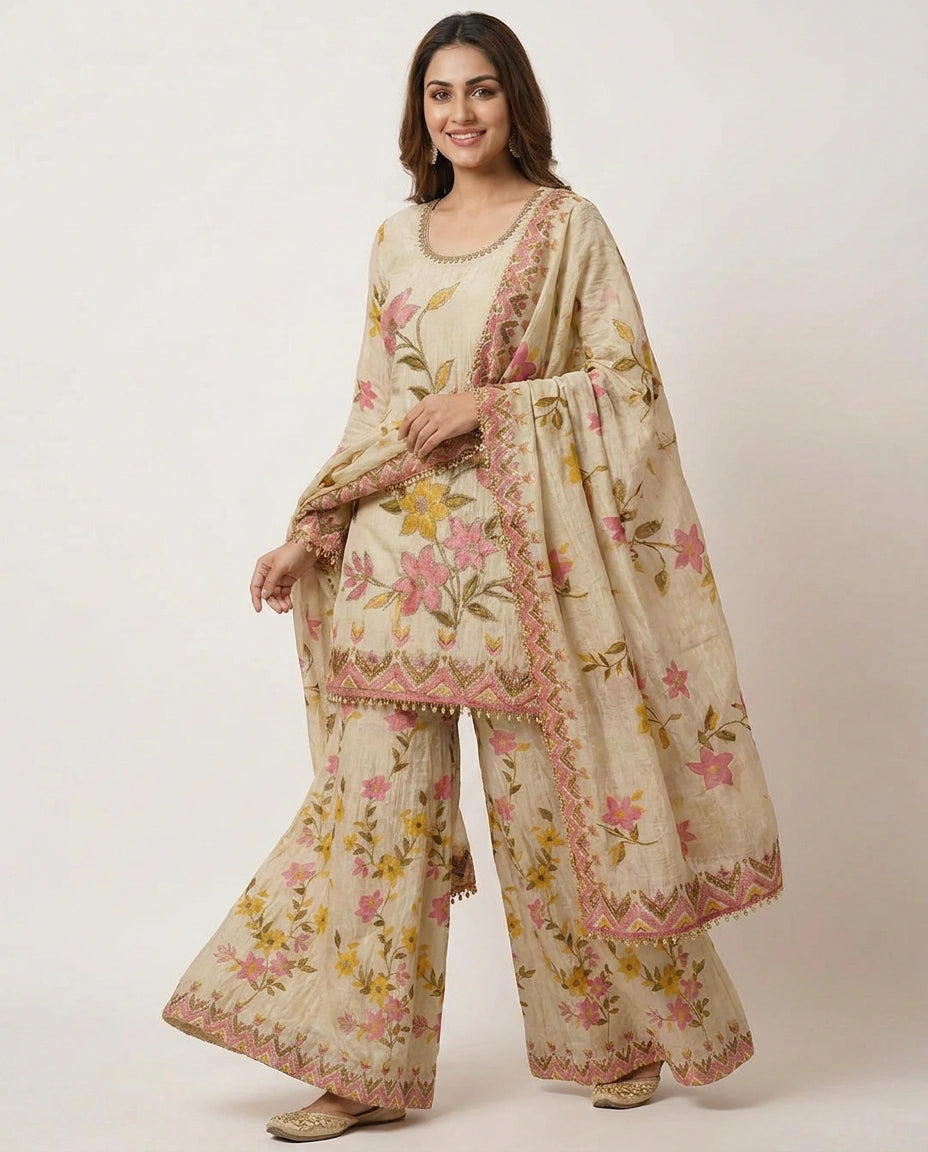 Crush Tissue Sharara Suit - Rangoli India