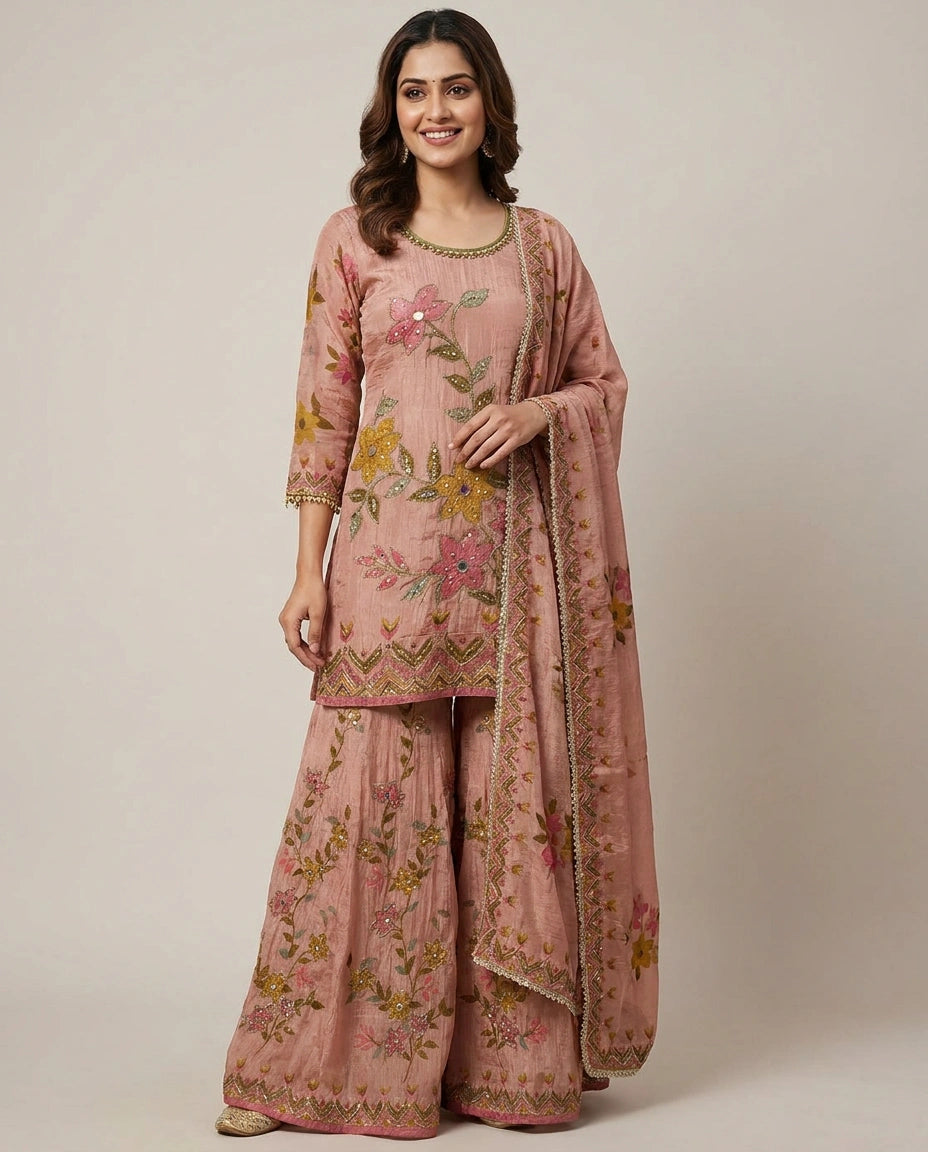 Crush Tissue Sharara Suit - Rangoli India