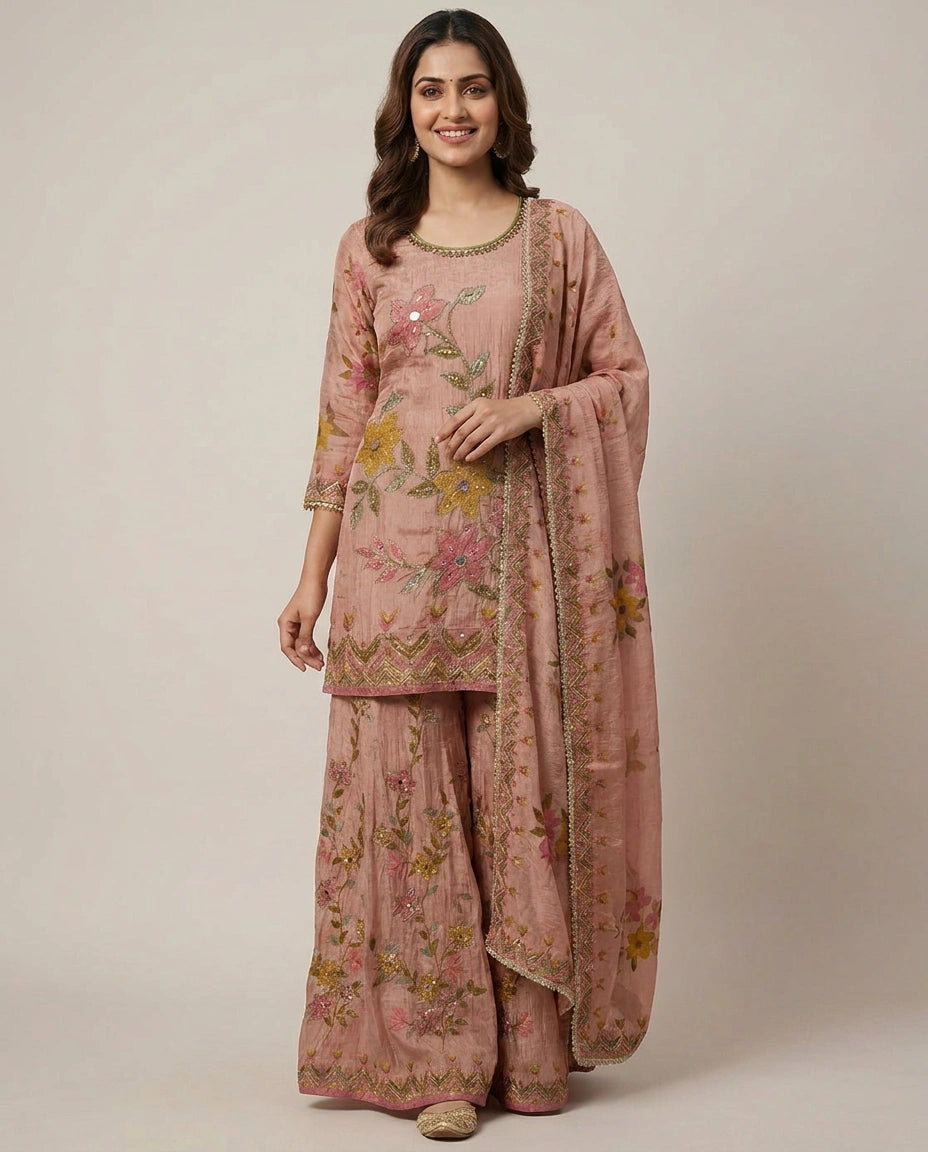 Crush Tissue Sharara Suit - Rangoli India