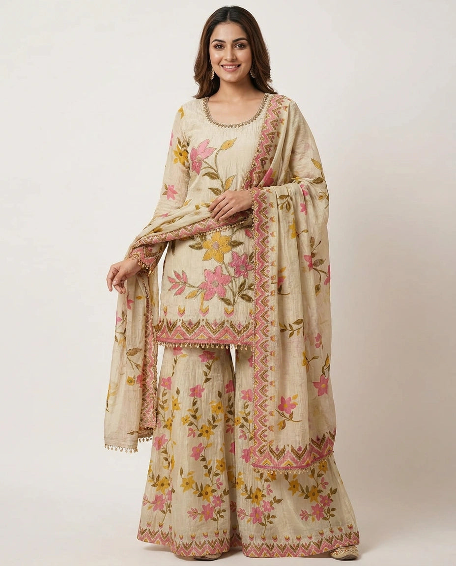Crush Tissue Sharara Suit - Rangoli India