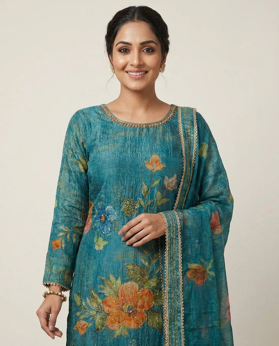 Sharara Suit in Crush Tissue - Rangoli India