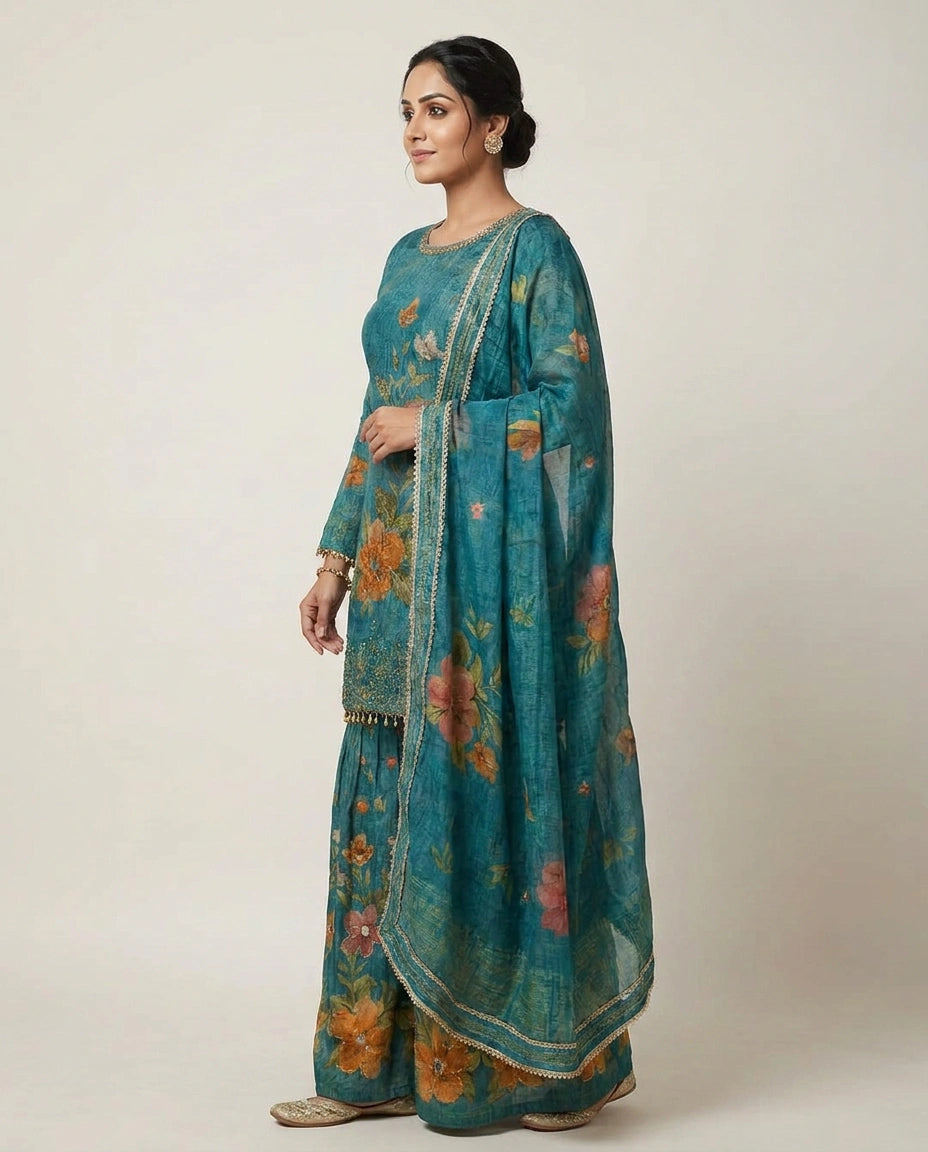 Sharara Suit in Crush Tissue - Rangoli India