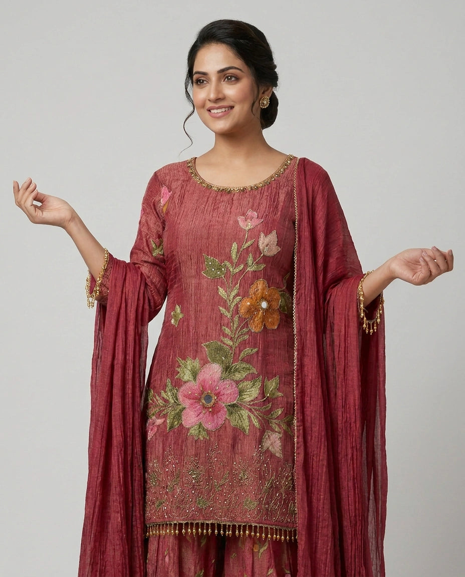 Sharara Suit in Crush Tissue - Rangoli India