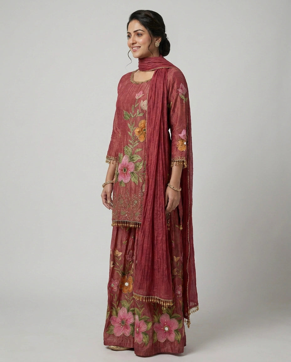 Sharara Suit in Crush Tissue - Rangoli India