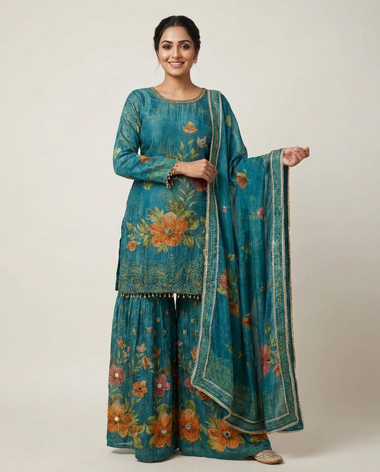 Sharara Suit in Crush Tissue - Rangoli India