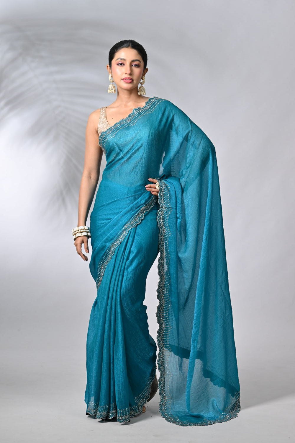 Firozi Blue Designer Chiffon Sarees