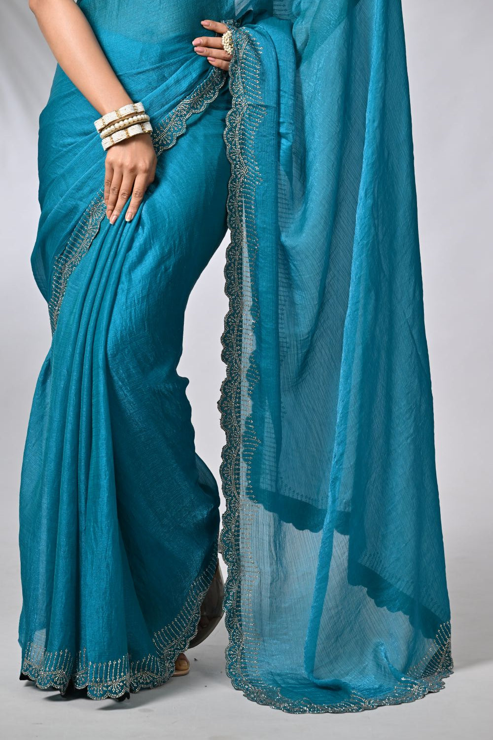 Firozi Blue Designer Chiffon Sarees