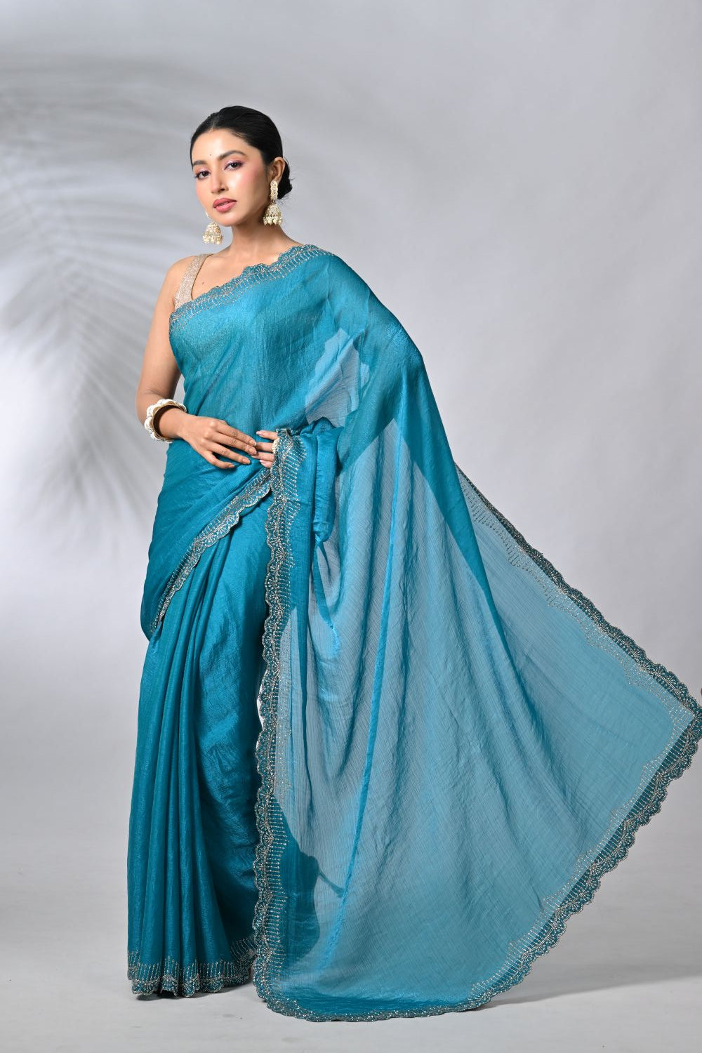 Firozi Blue Designer Chiffon Sarees