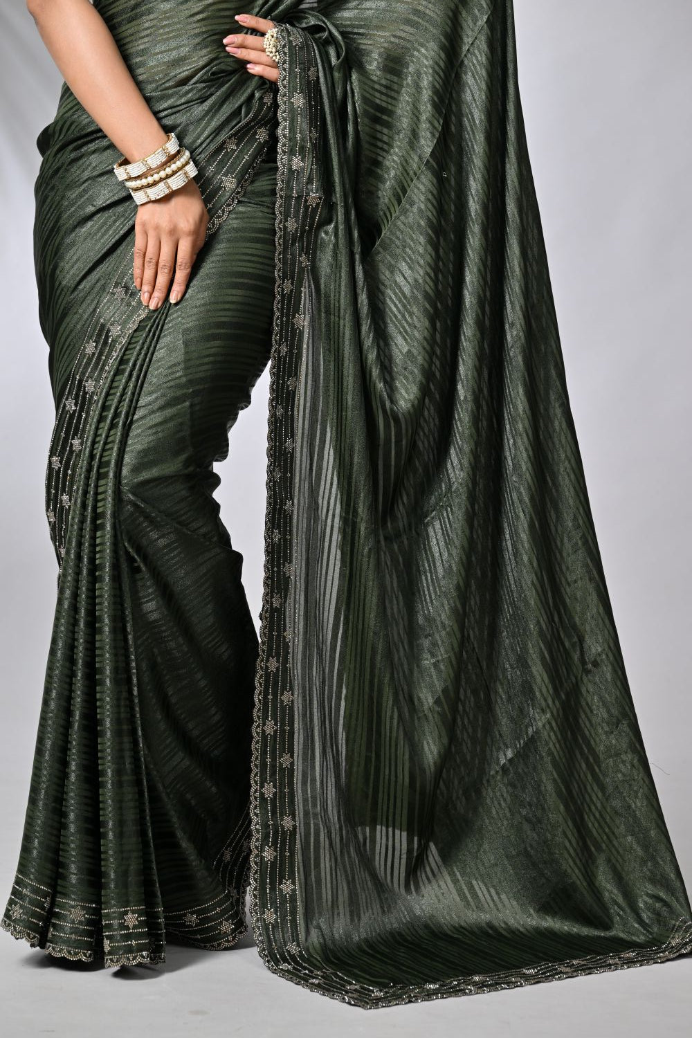 Mehandi Satin Sarees