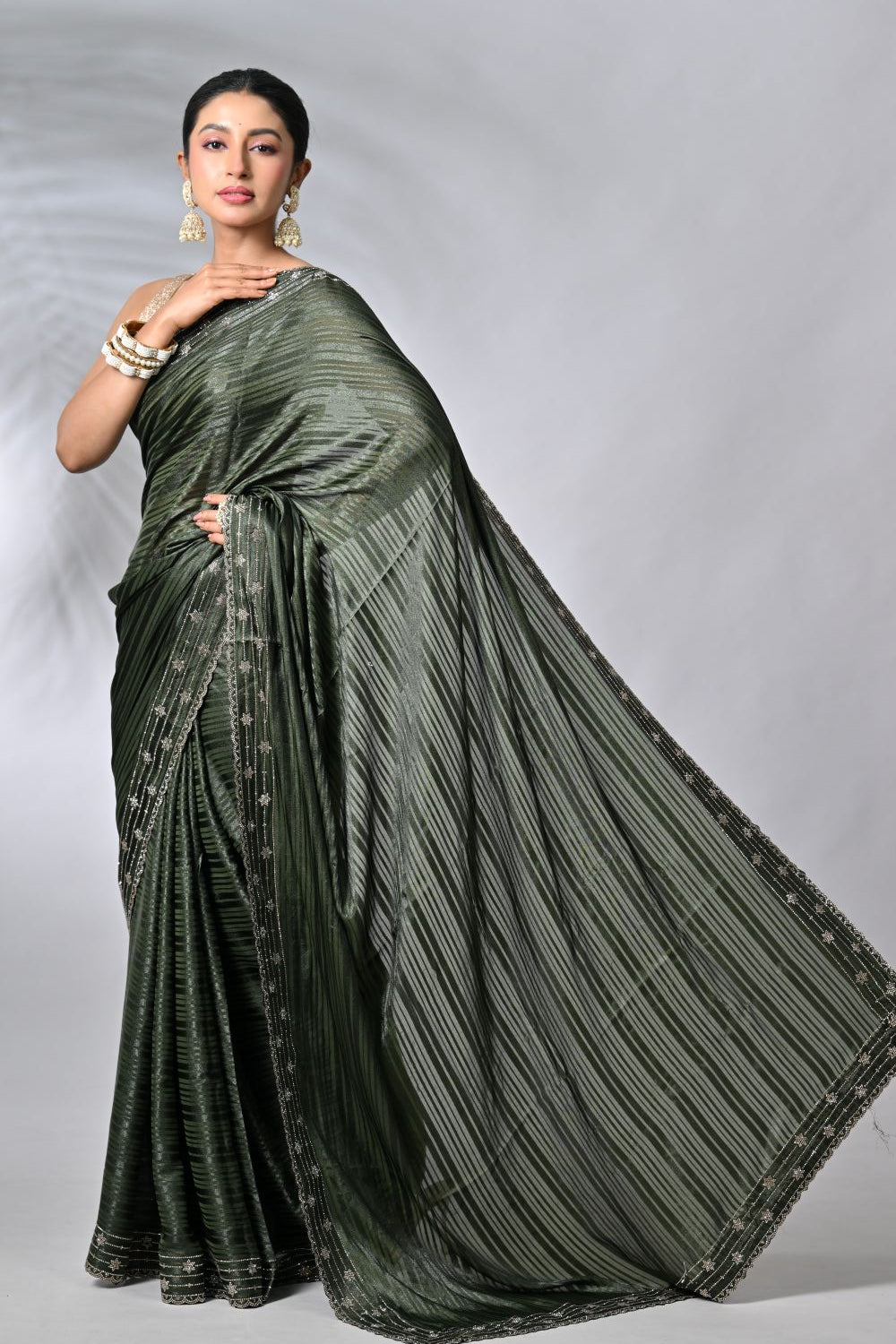 Mehandi Satin Sarees