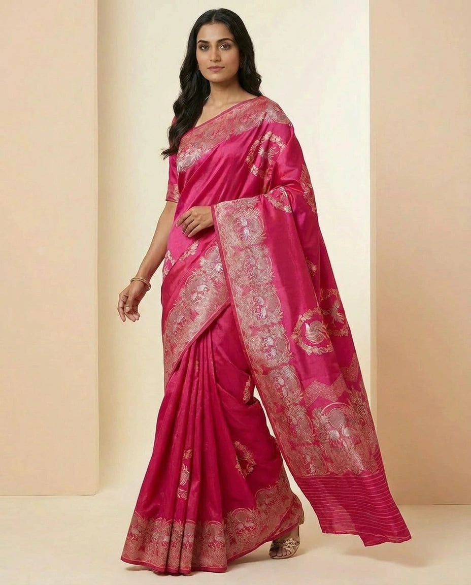 Handwoven Silk Katan Banarasi Saree with Fine Zari Pallu view 5