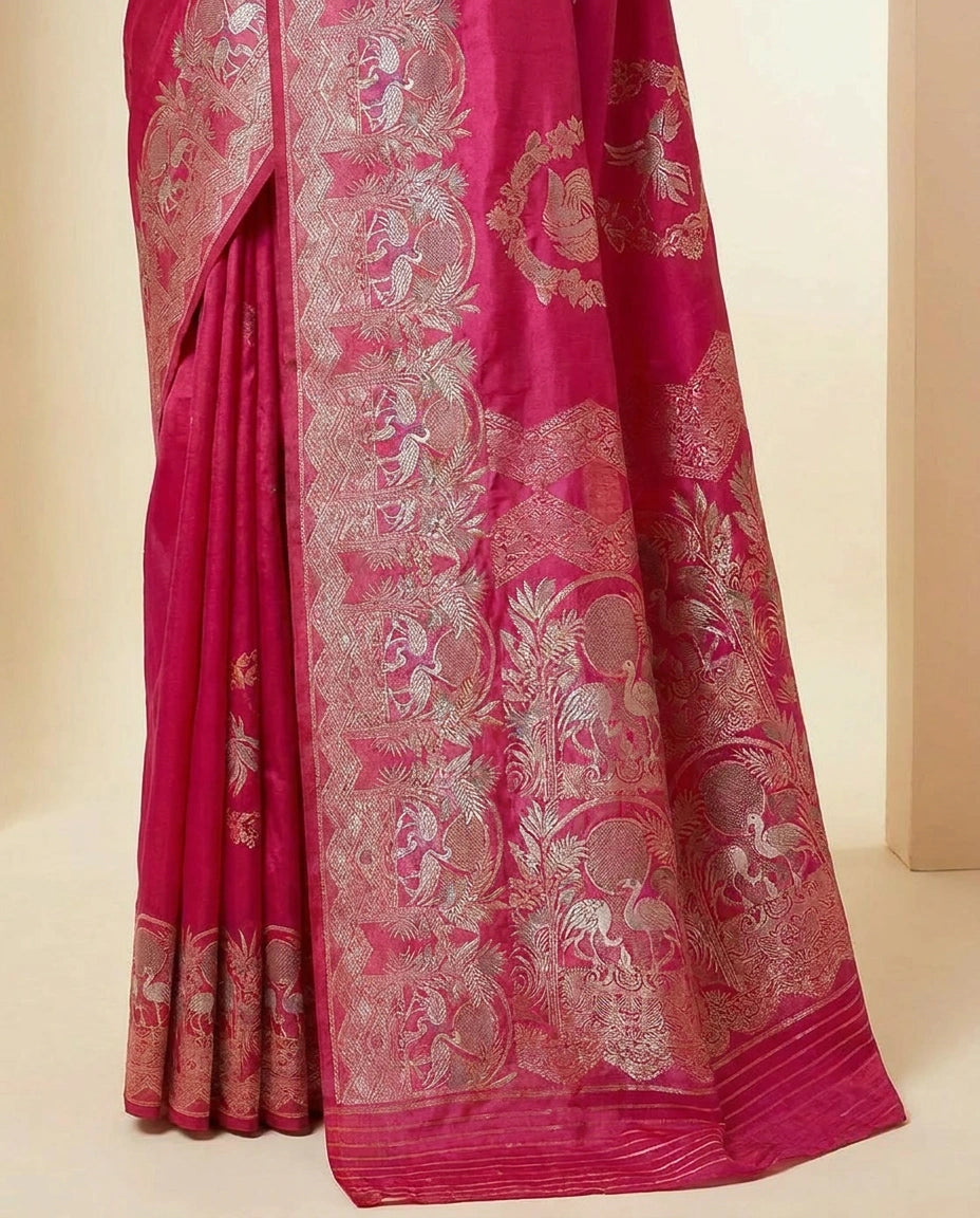 Handwoven Silk Katan Banarasi Saree with Fine Zari Pallu view 6